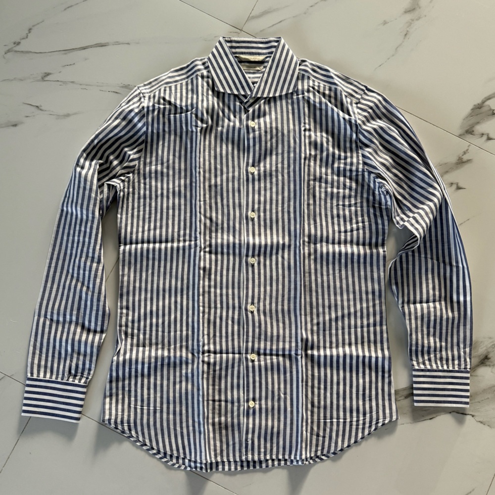 Suitsupply Navy and White Striped Shirt